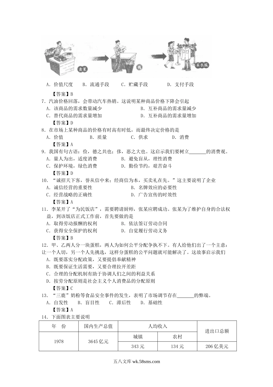 2009年江苏普通高中会考政治真题及答案.doc_第2页