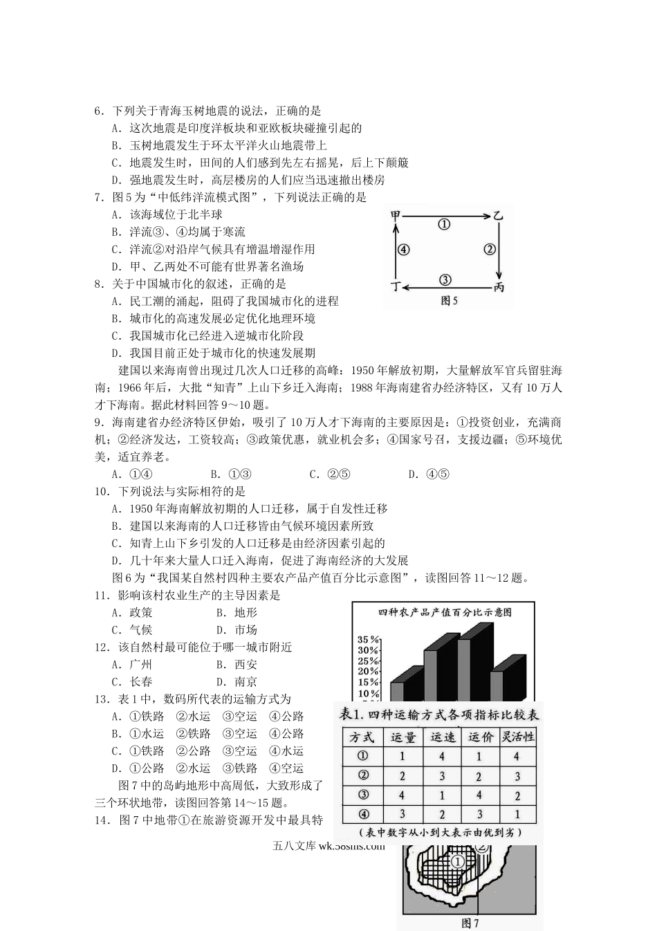 2010年海南普通高中会考地理真题及答案.doc_第2页