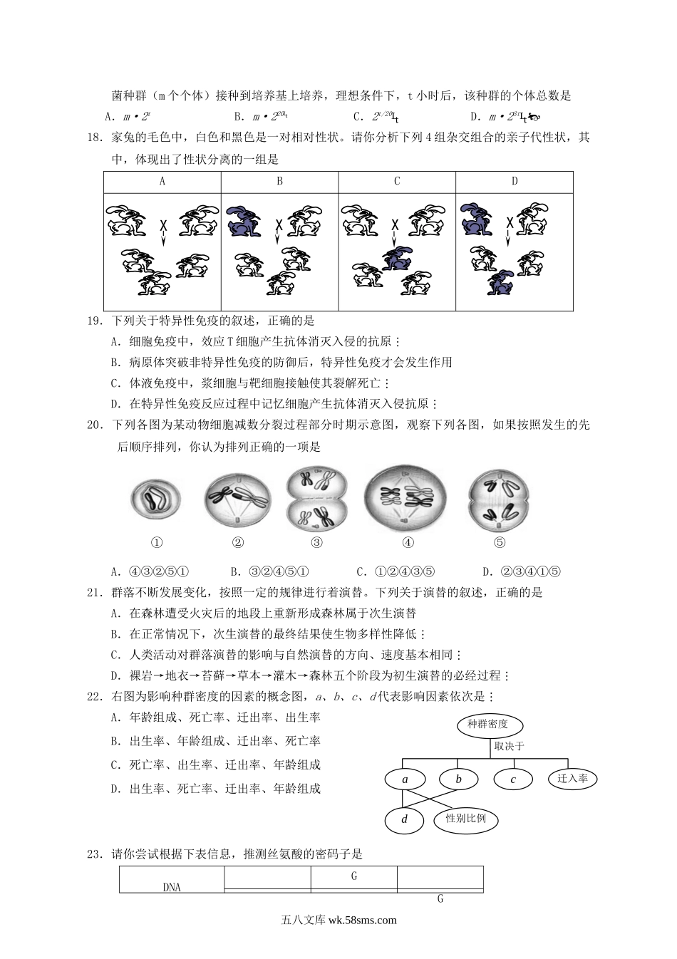 2010年河北普通高中会考生物真题及答案.doc_第3页