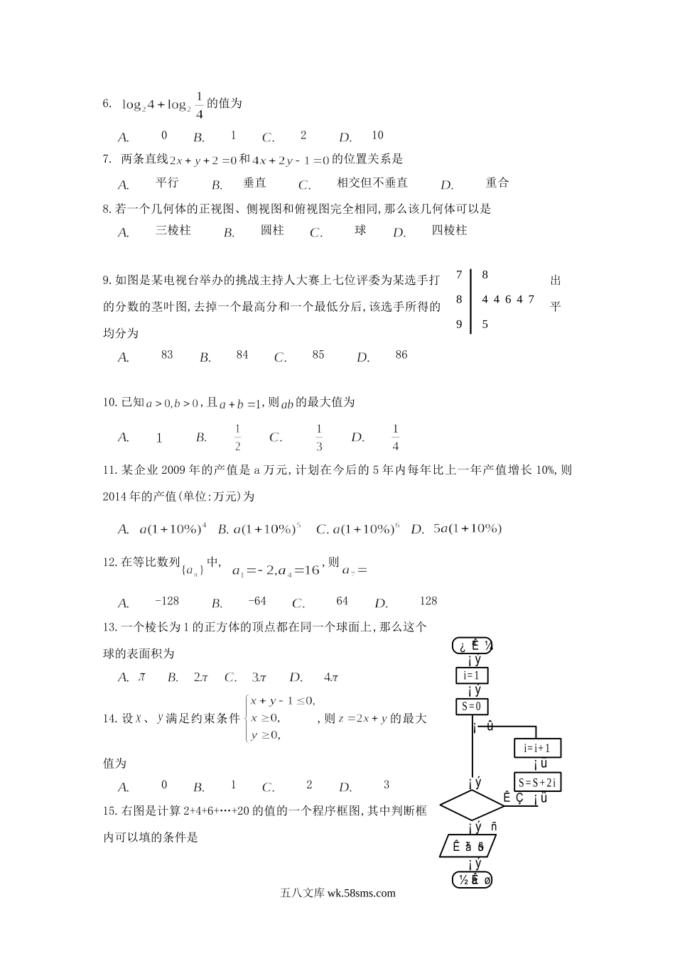 2010年吉林普通高中会考数学真题.doc_第2页