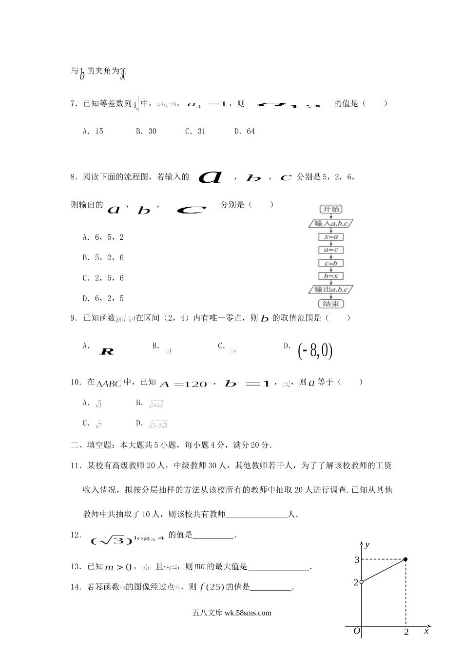 2011年湖南普通高中会考数学真题及答案.doc_第2页