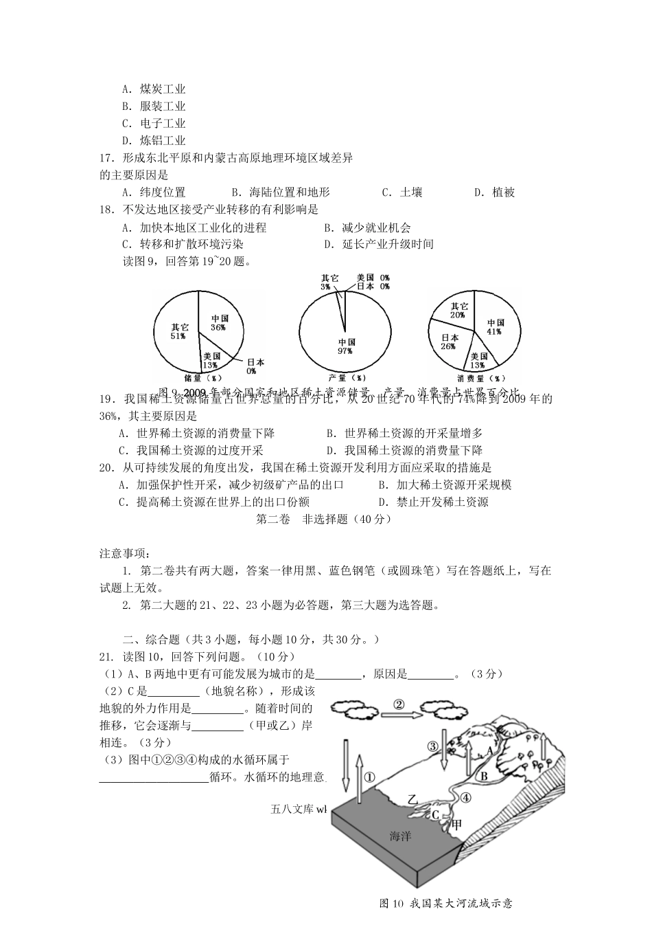 2012年海南普通高中会考地理真题及答案.doc_第3页