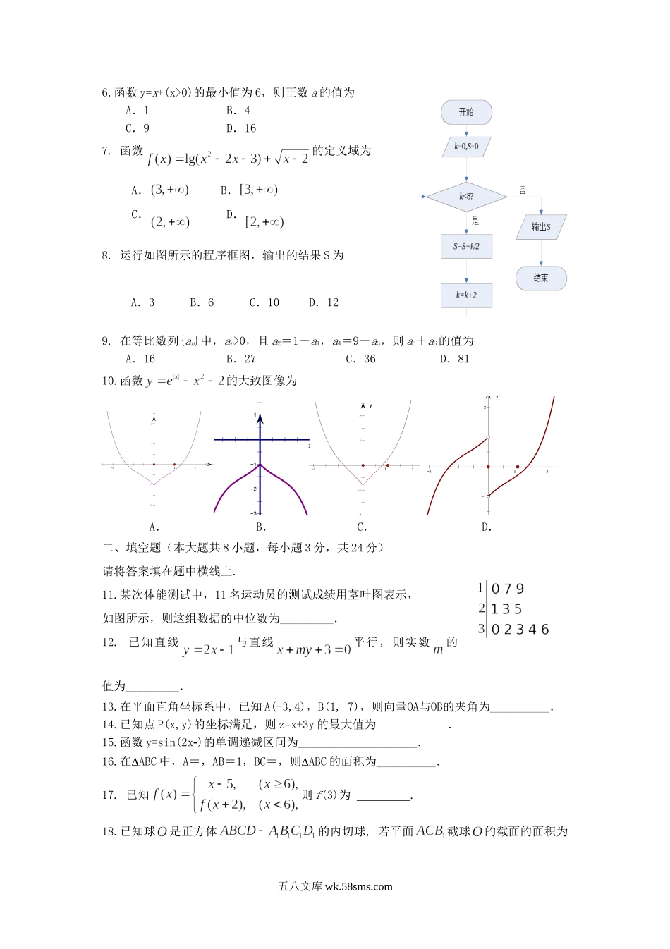 2012年山西普通高中会考数学真题及答案.doc_第2页