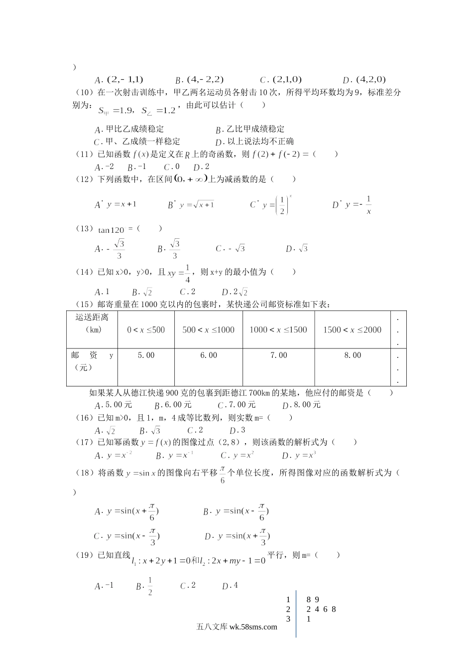 2014年贵州普通高中会考数学考试真题.doc_第2页