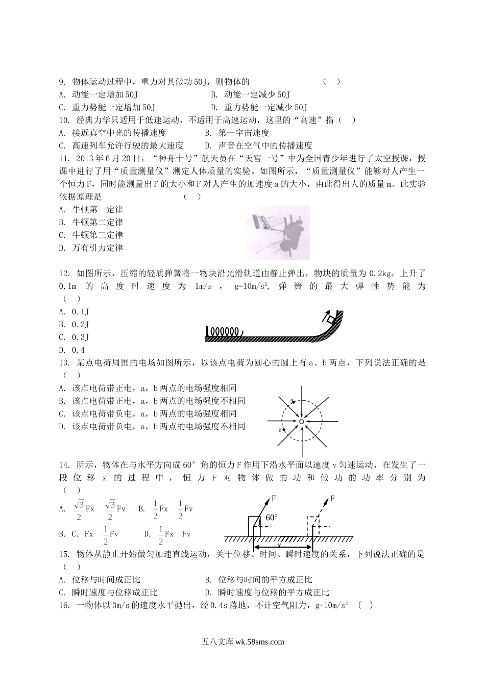 2014年天津普通高中会考物理真题及答案.doc_第2页