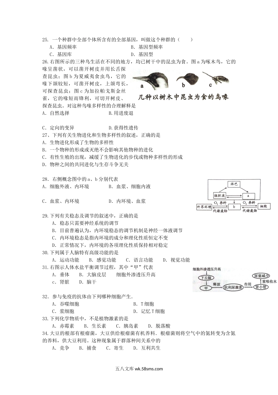 2015年湖南普通高中会考生物考试真题.doc_第3页