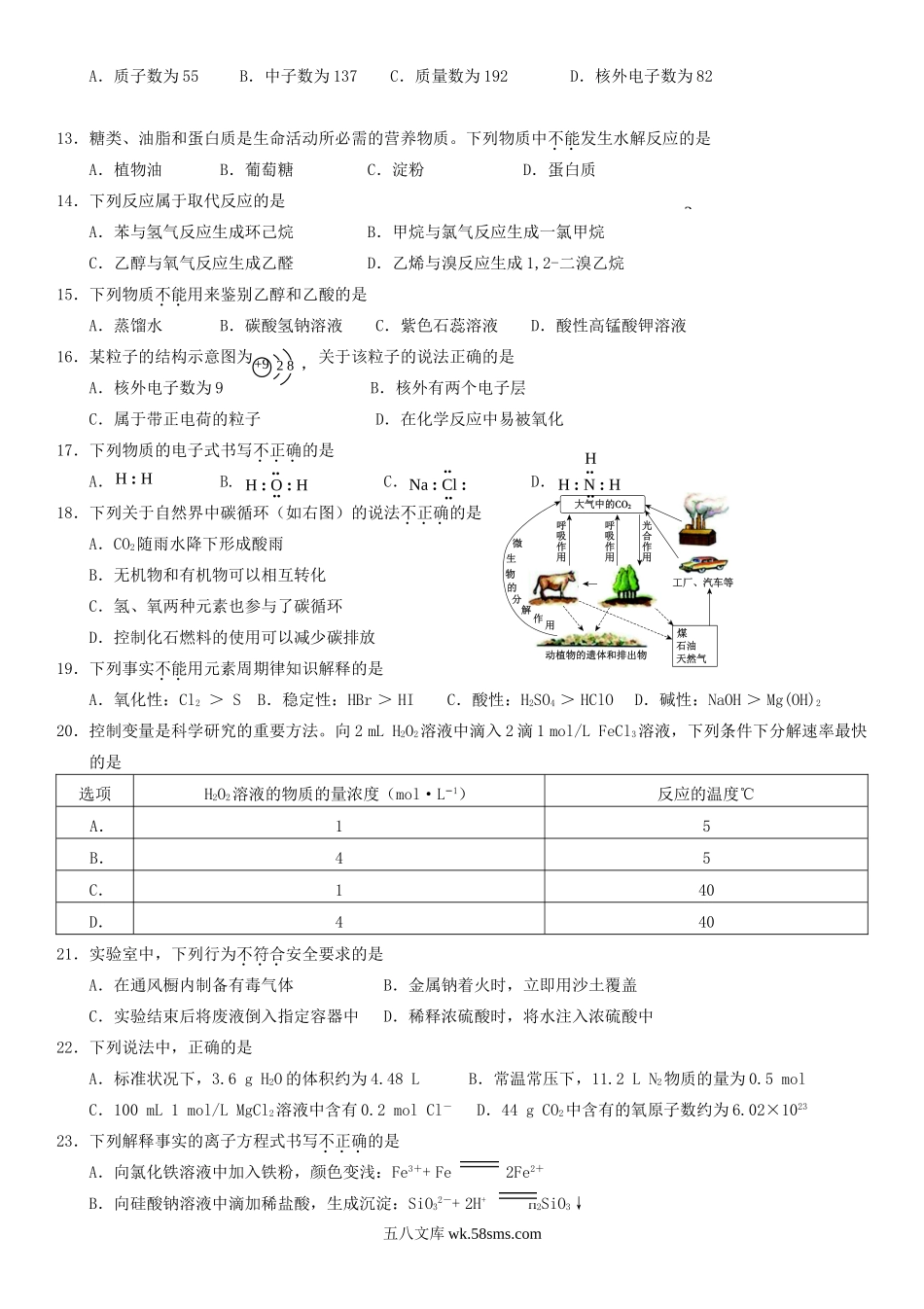 2016年北京普通高中会考化学真题及答案.doc_第2页