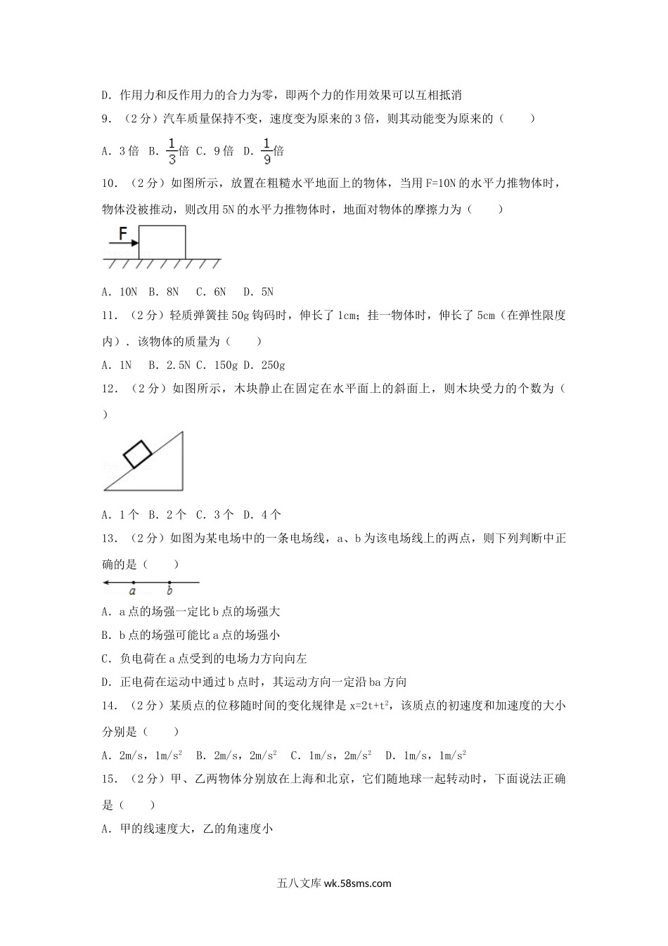 2016年吉林普通高中会考物理真题及答案.doc_第2页