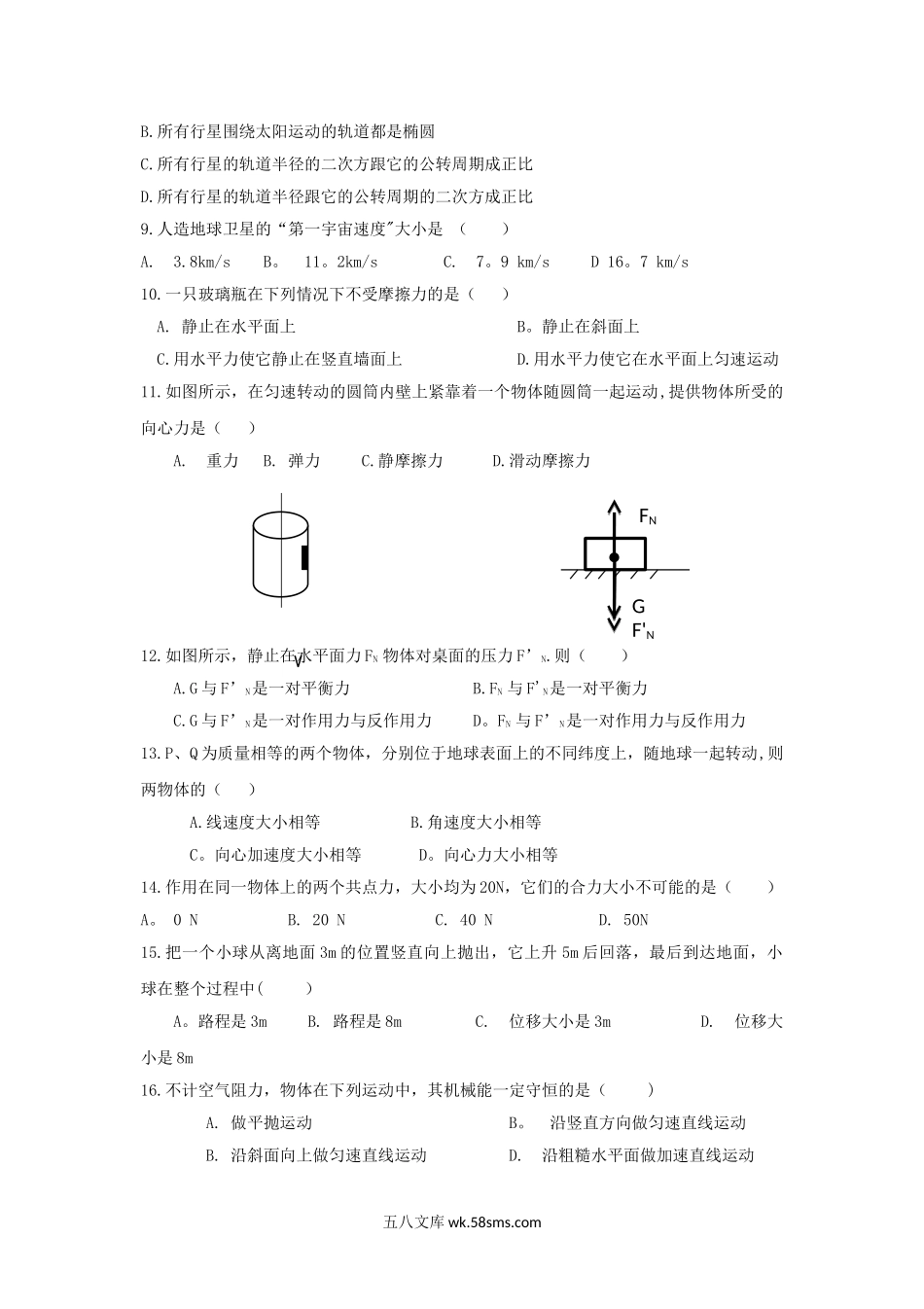 2016年新疆普通高中会考物理真题.doc_第2页