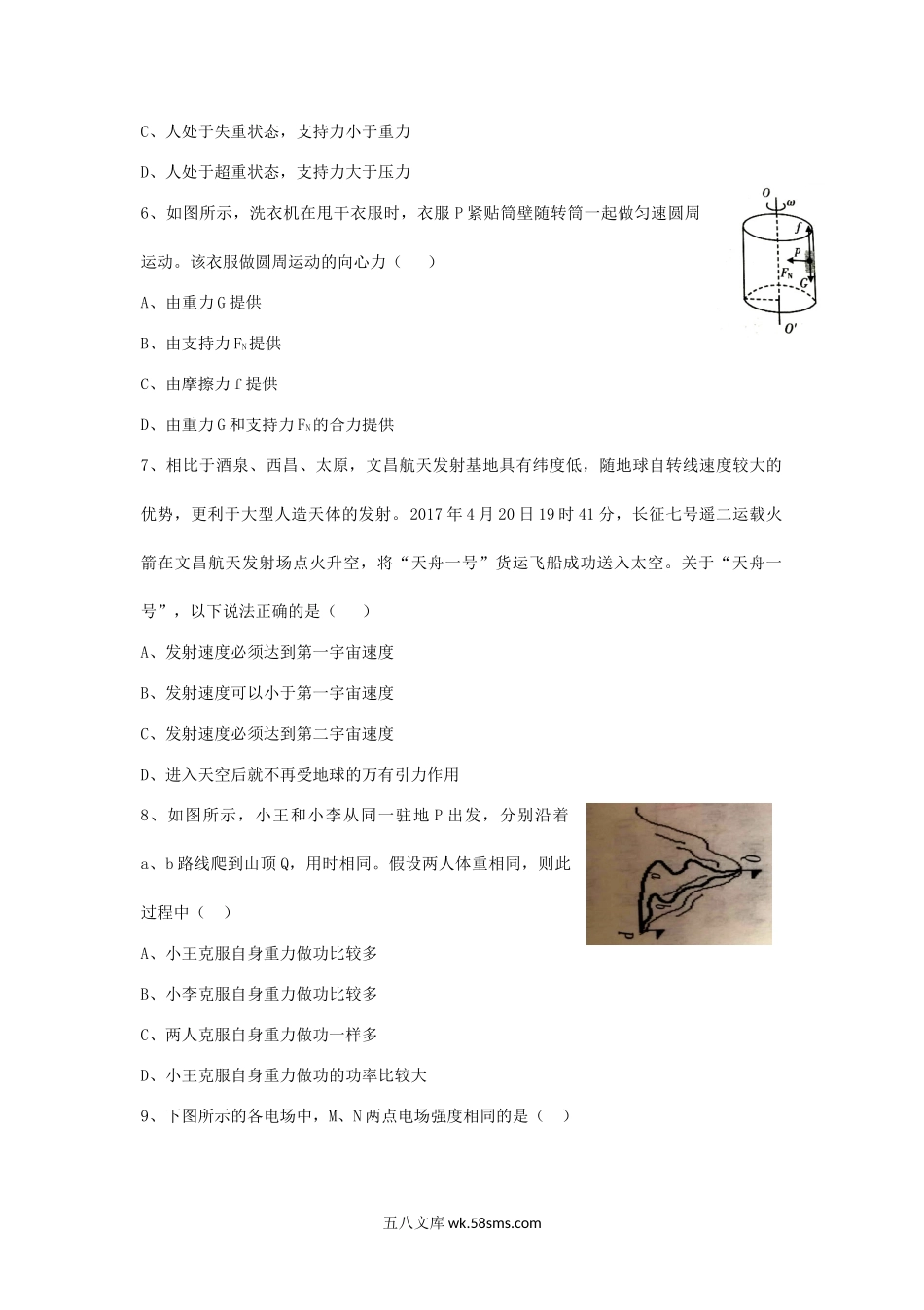 2017年海南普通高中会考会考物理考试真题.doc_第2页