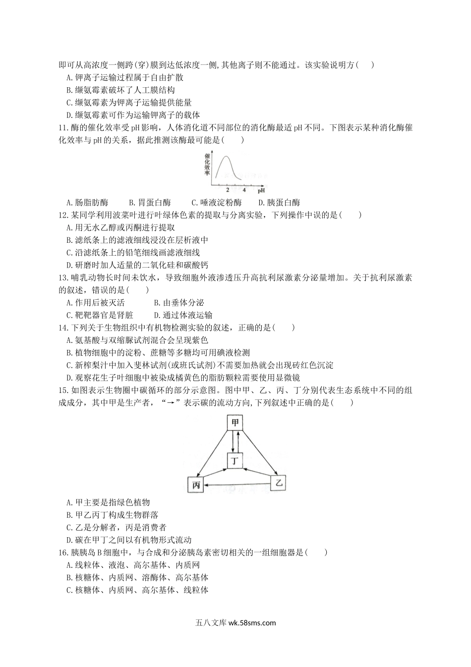 2017年山东普通高中会考生物真题及答案.doc_第2页