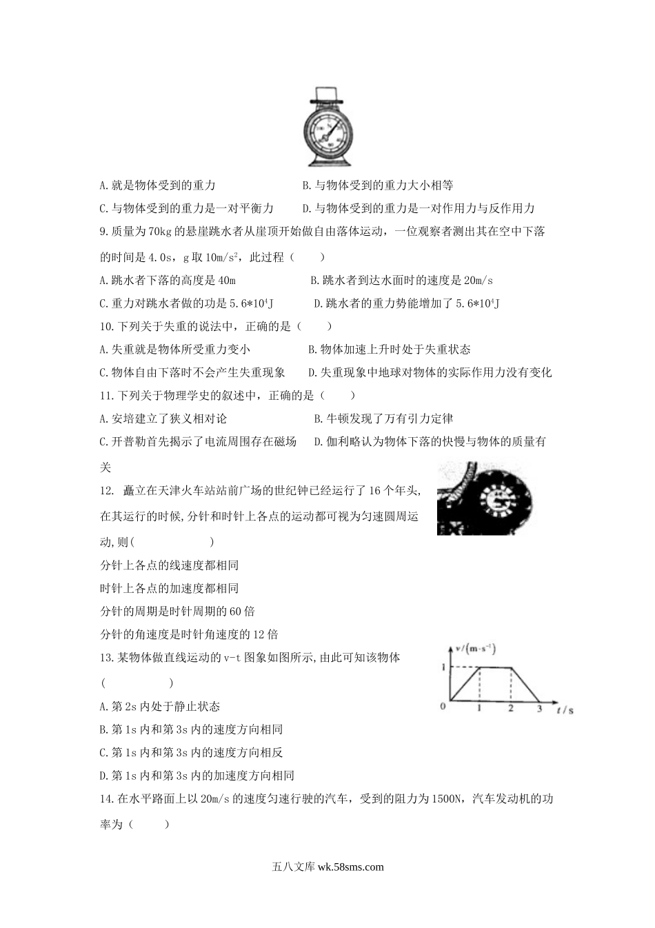 2017年天津普通高中会考物理真题.doc_第2页