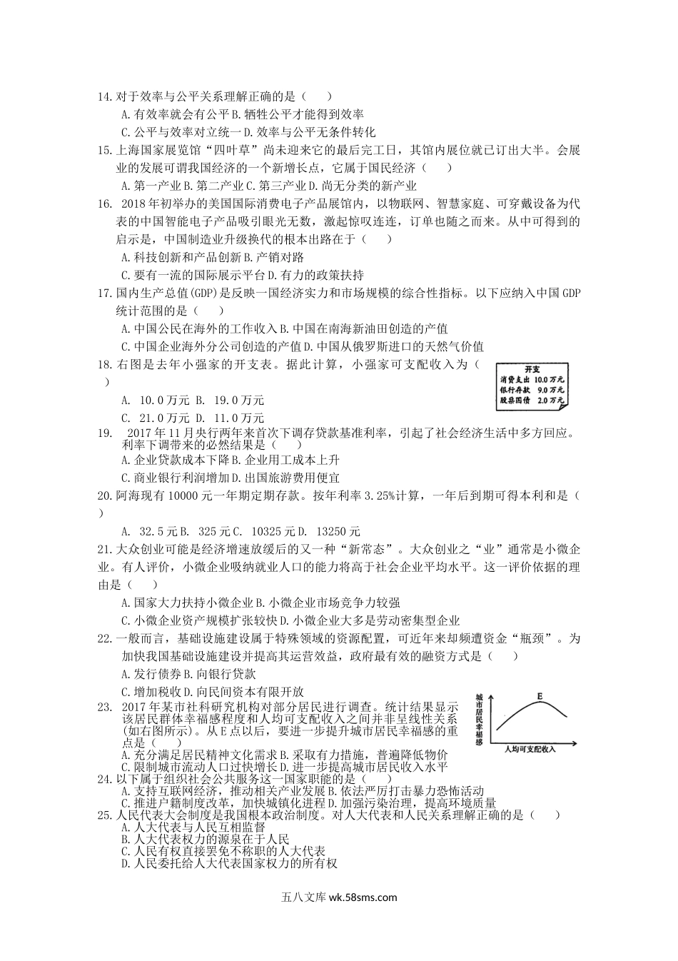 2018年上海普通高中会考政治考试真题.doc_第2页