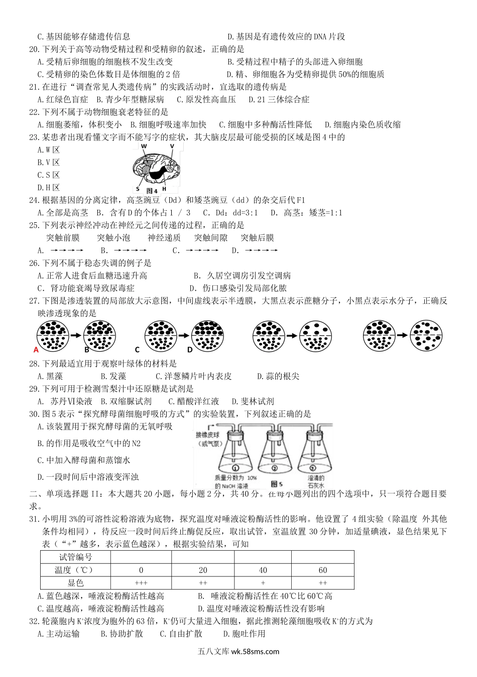 2019年广东普通高中会考生物真题及答案.doc_第2页