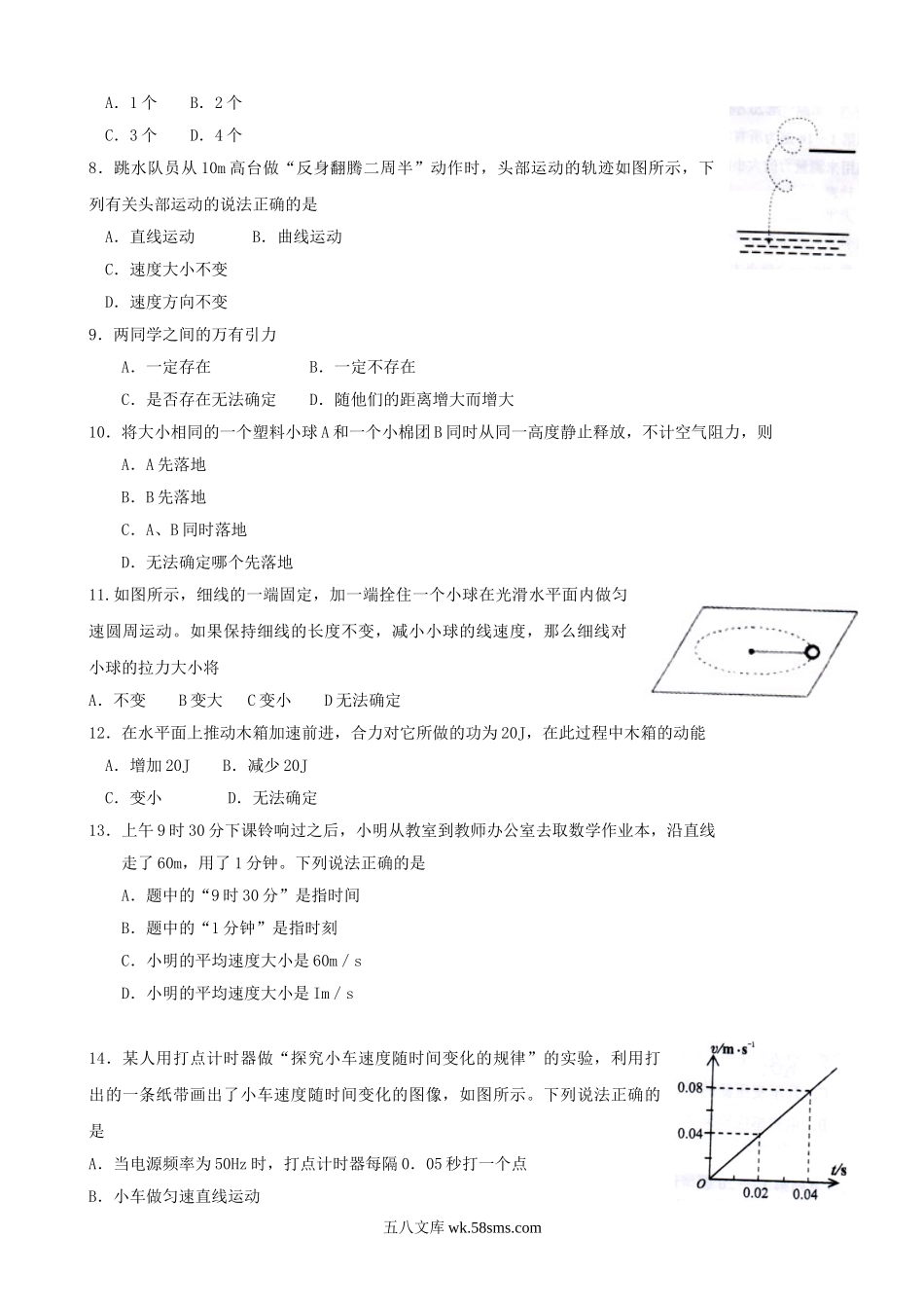 2019年湖南省普通高中会考物理真题.doc_第2页