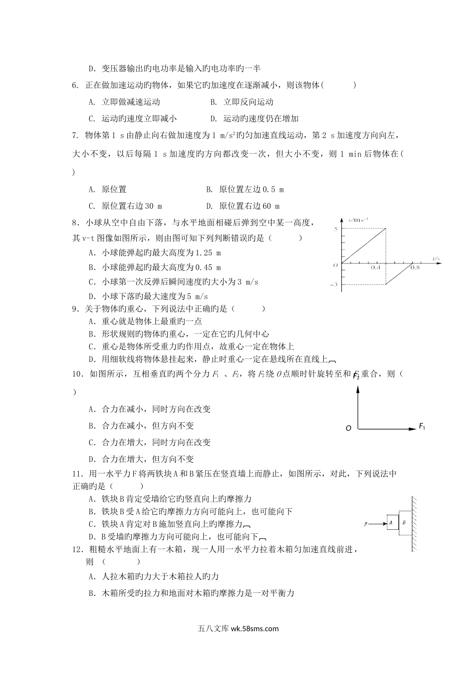 2019年江苏普通高中会考物理真题及答案.doc_第2页