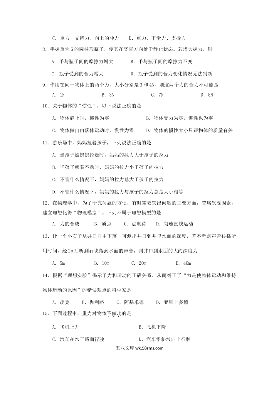 2020年海南普通高中会考物理真题.doc_第2页