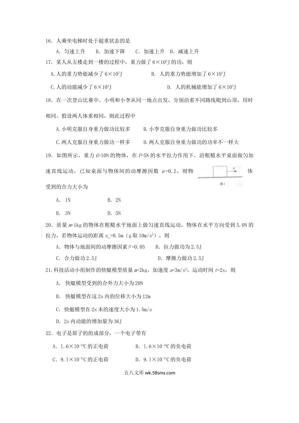 2020年海南普通高中会考物理真题.doc_第3页