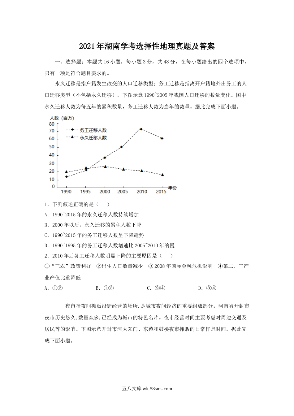 2021年湖南学考选择性地理真题及答案.doc_第1页