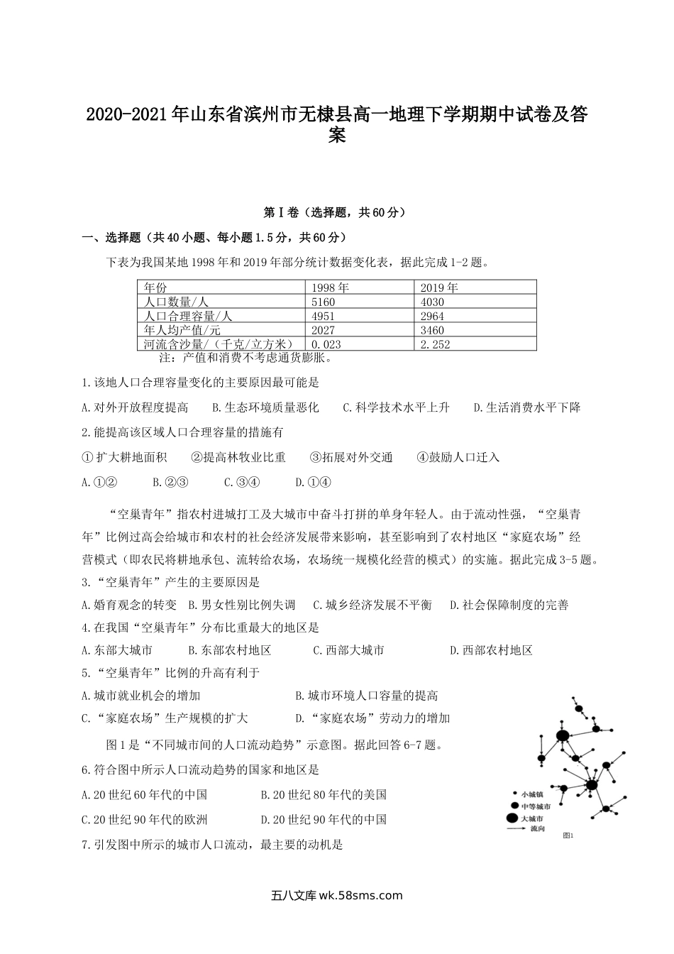 2020-2021年山东省滨州市无棣县高一地理下学期期中试卷及答案.doc_第1页