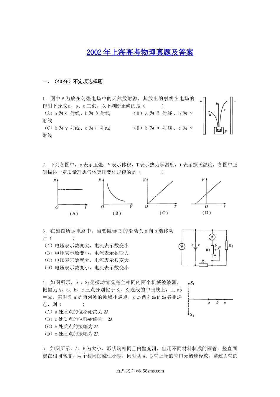 2002年上海高考物理真题及答案.doc_第1页