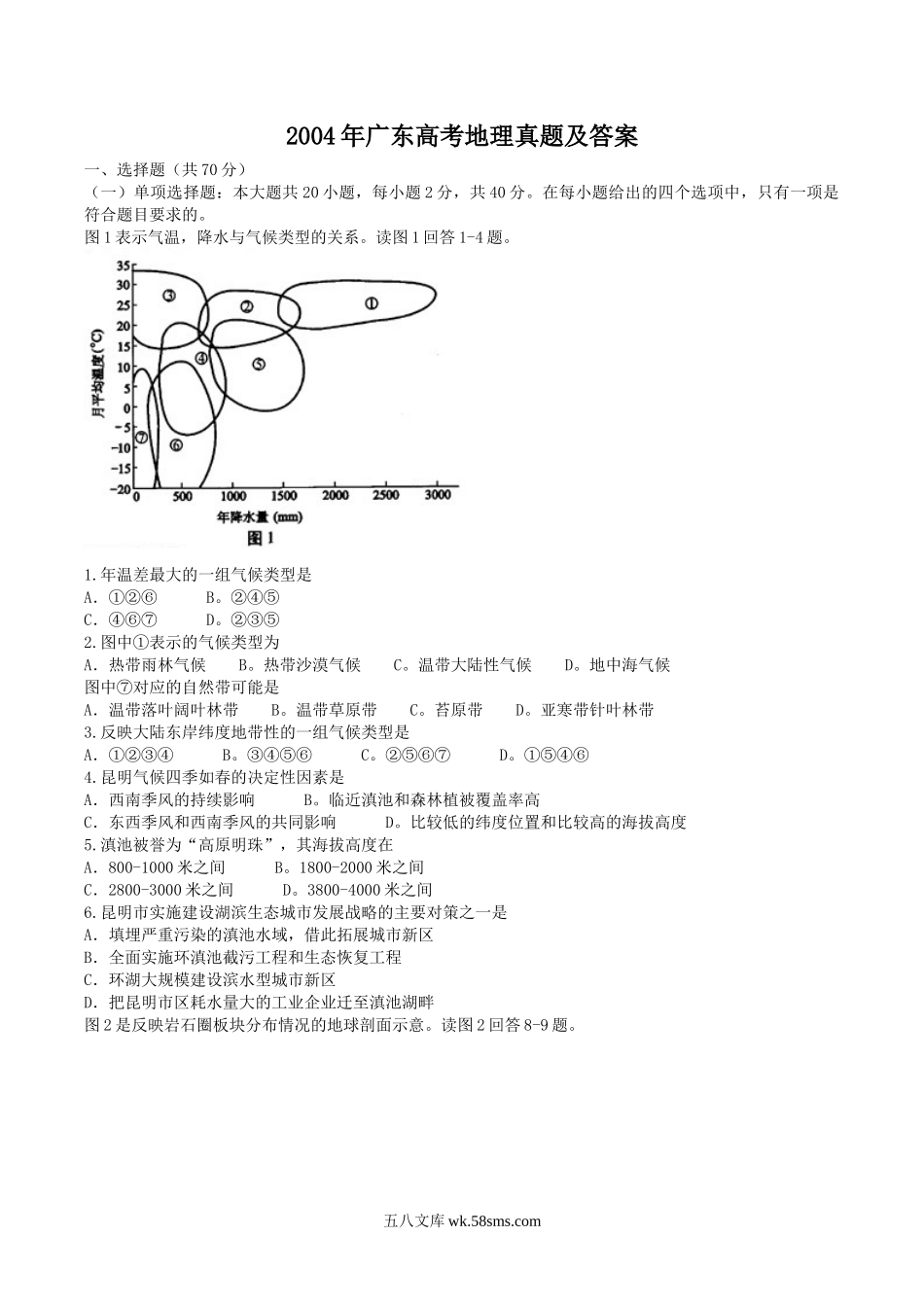 2004年广东高考地理真题及答案.doc_第1页