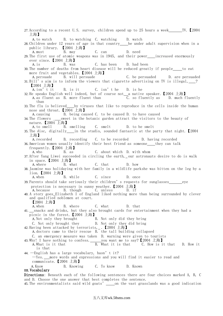 2004年上海高考英语真题及答案.doc_第3页