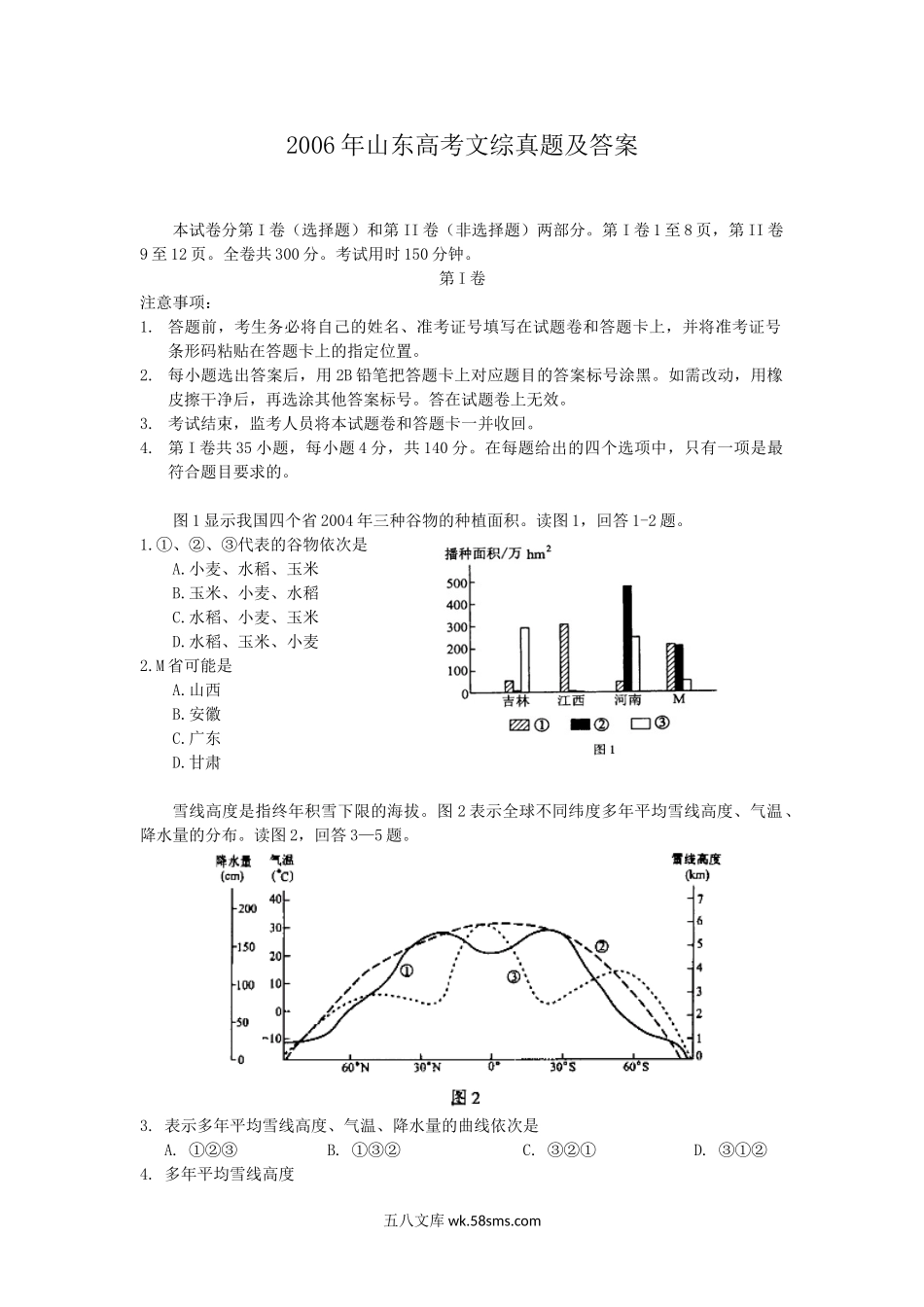 2006年山东高考文综真题及答案.doc_第1页