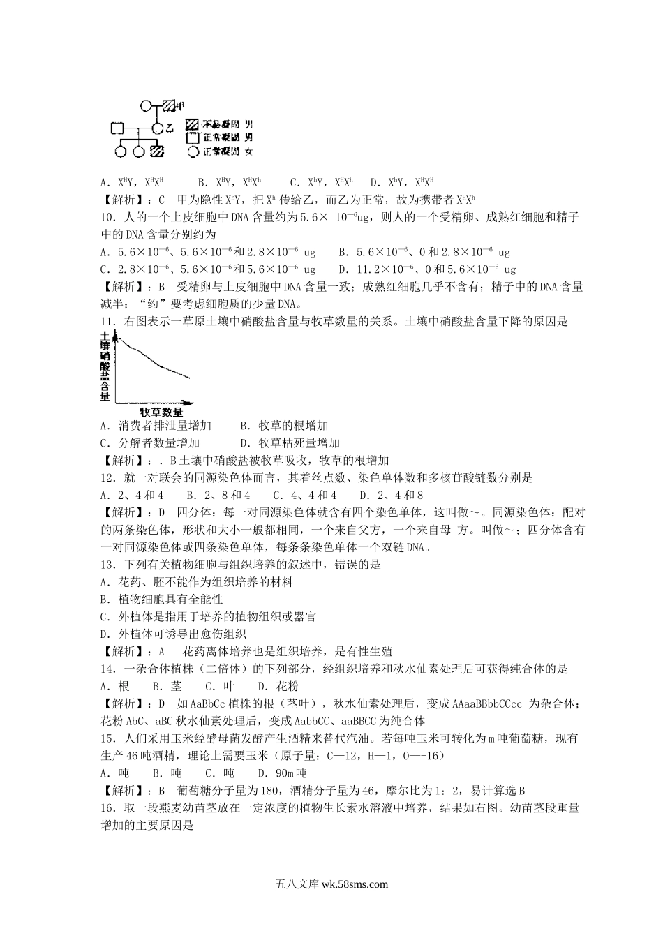 2007年上海高考生物真题及答案.doc_第3页