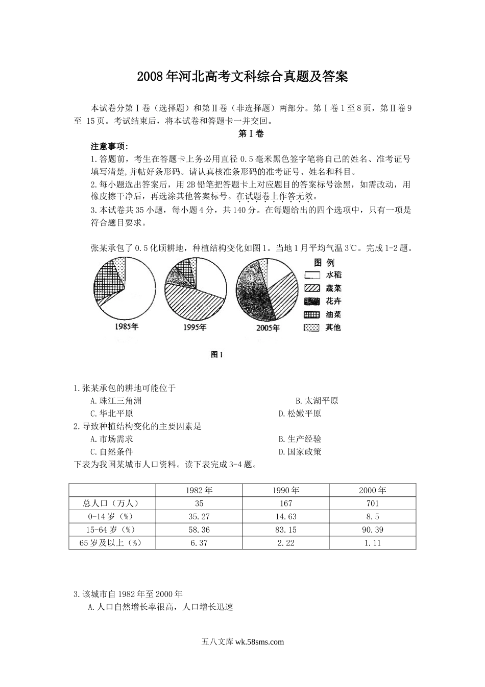 2008年河北高考文科综合真题及答案.doc_第1页