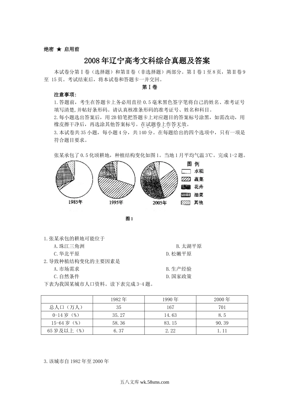 2008年辽宁高考文科综合真题及答案.doc_第1页