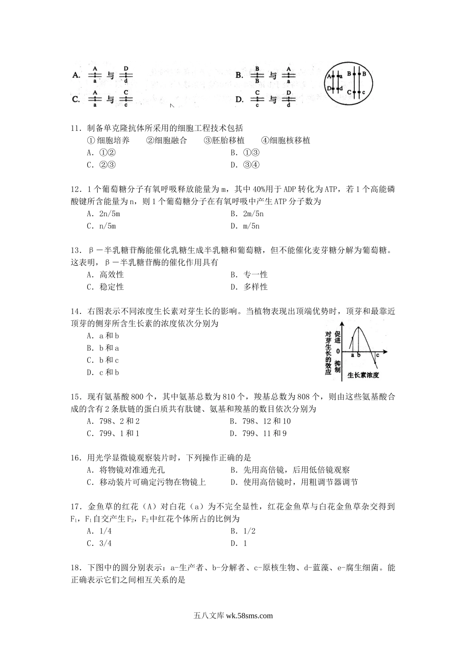 2008年上海高考生物真题及答案.doc_第2页