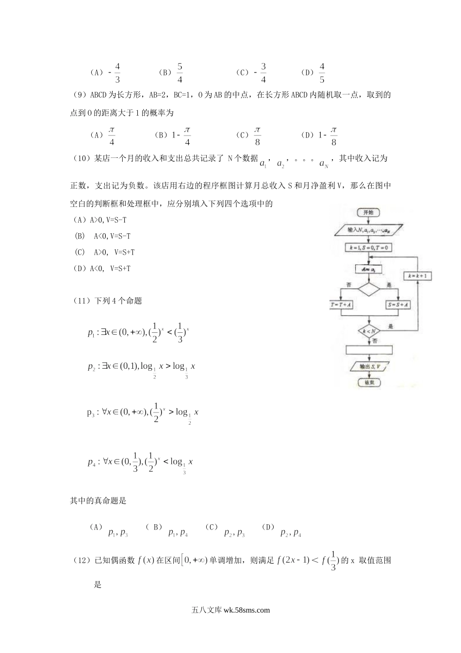 2009年辽宁高考文科数学试题及答案.doc_第2页