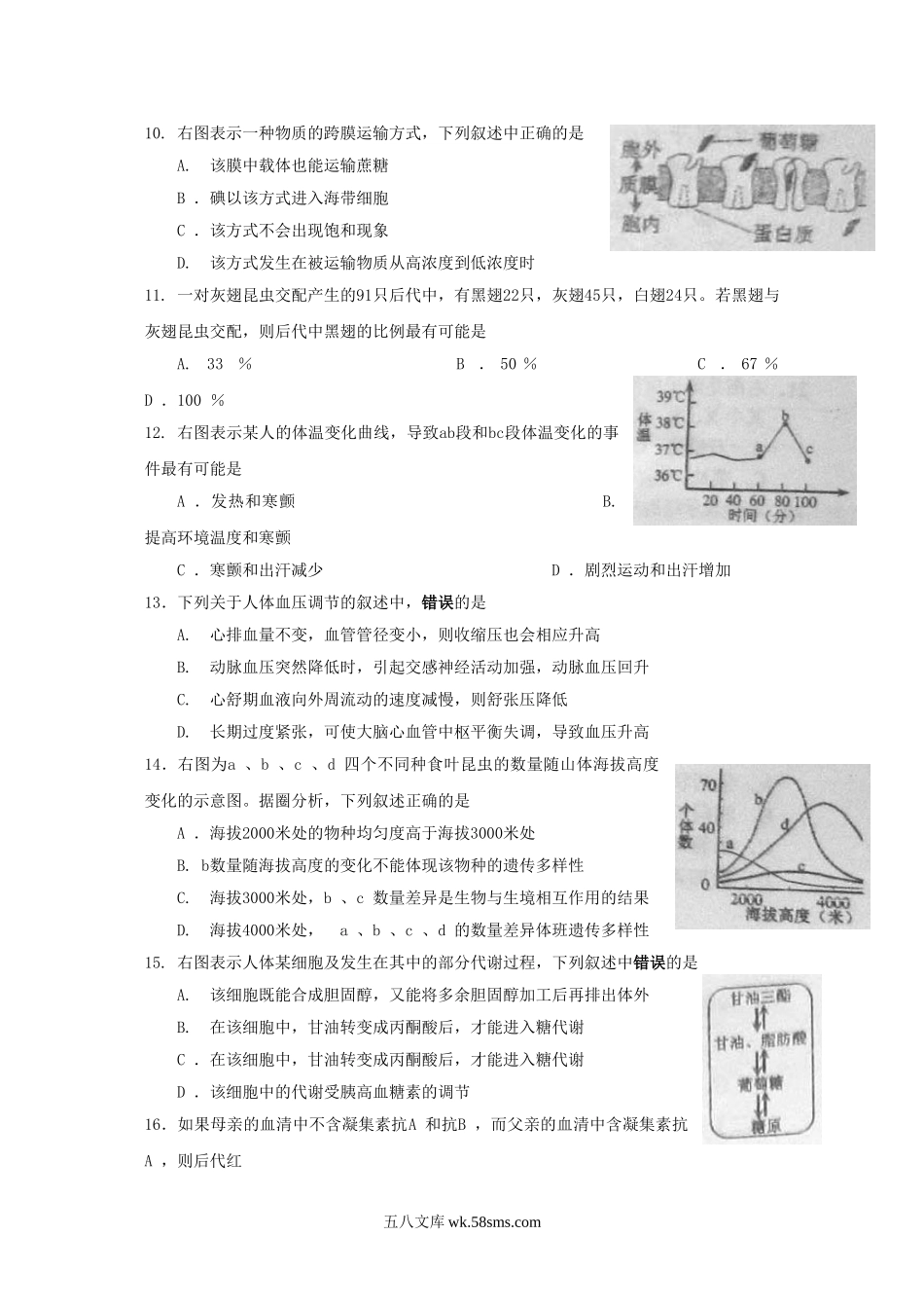 2010年上海高考生物真题及答案.doc_第3页