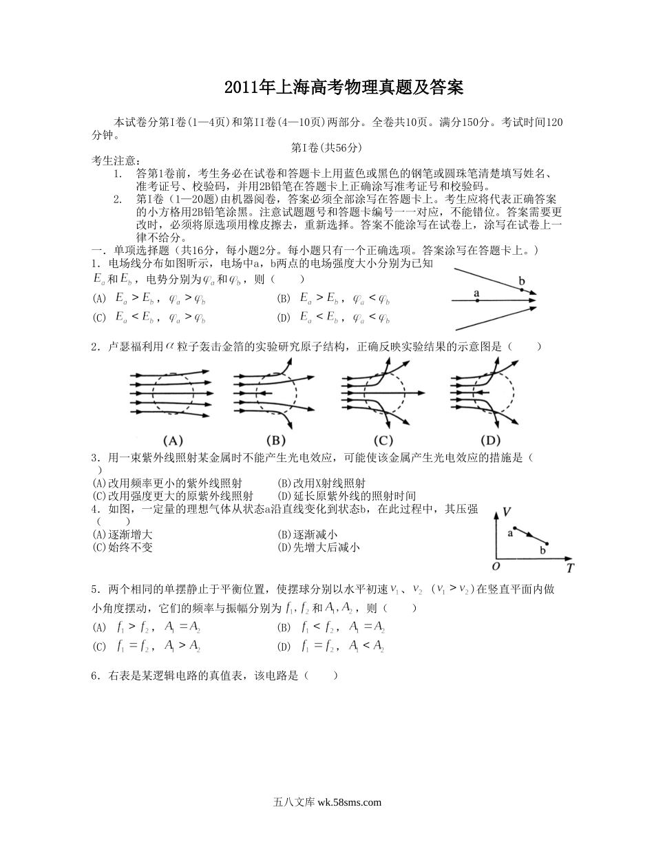 2011年上海高考物理真题及答案.doc_第1页