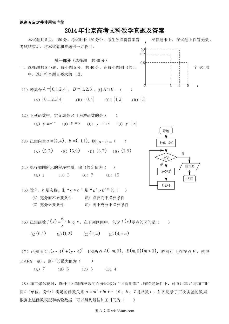 2014年北京高考文科数学真题及答案.doc_第1页