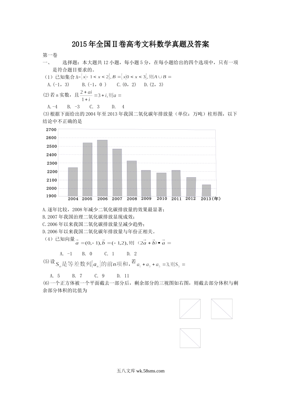 2015年全国Ⅱ卷高考文科数学真题及答案.doc_第1页