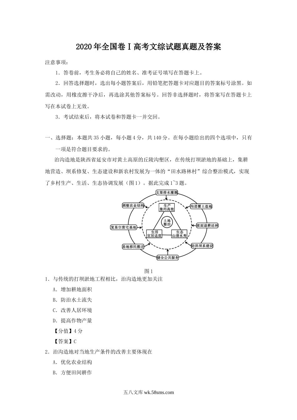 2020年全国卷Ⅰ高考文综试题真题及答案.doc_第1页