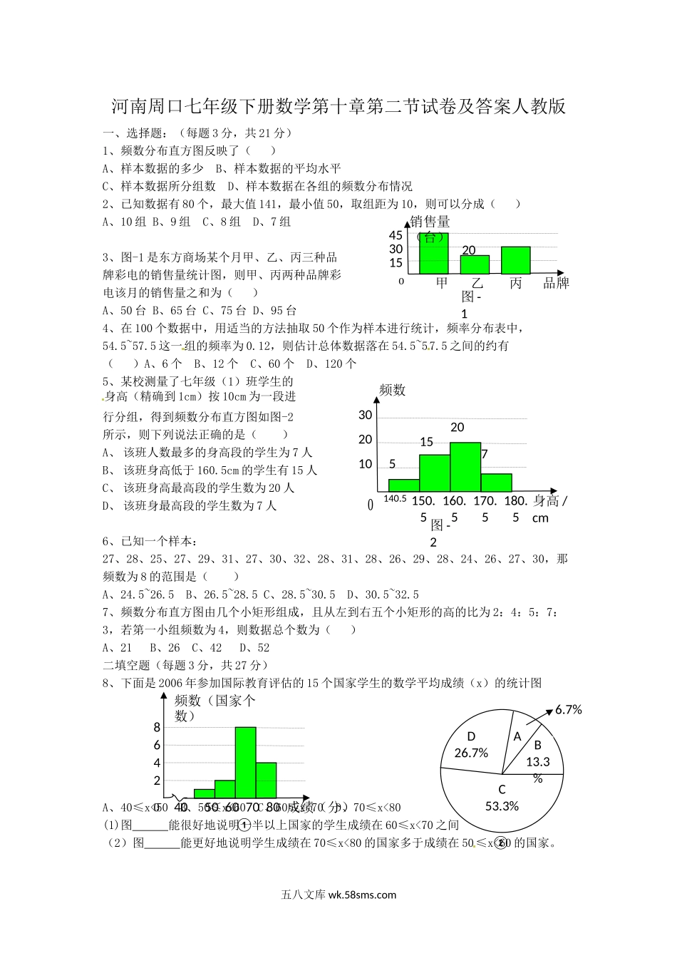 河南周口七年级下册数学第十章第二节试卷及答案人教版.doc_第1页