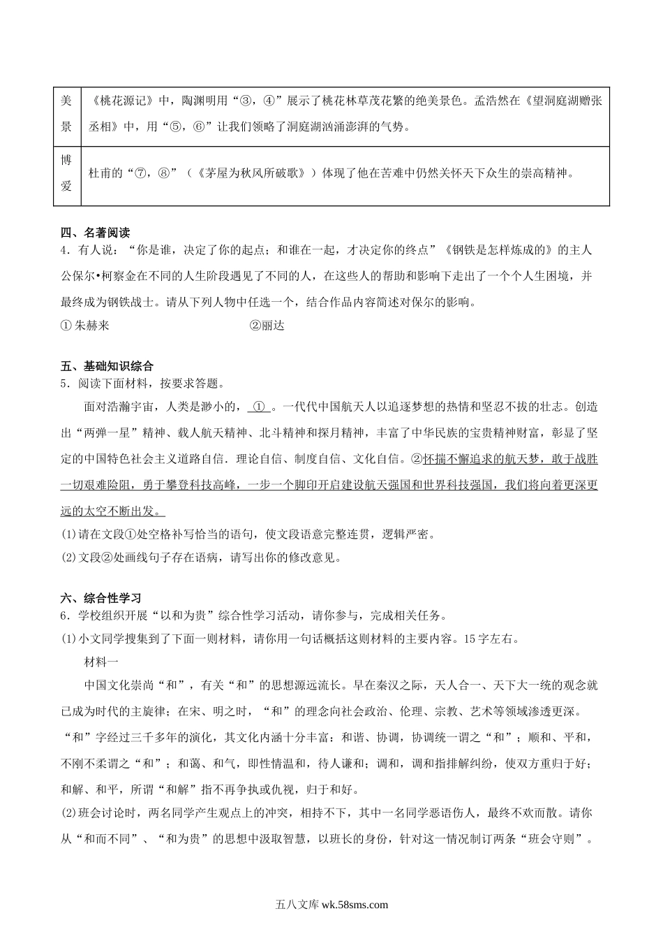 2022-2023学年河南省洛阳市嵩县八年级下学期期末语文试题及答案.doc_第2页