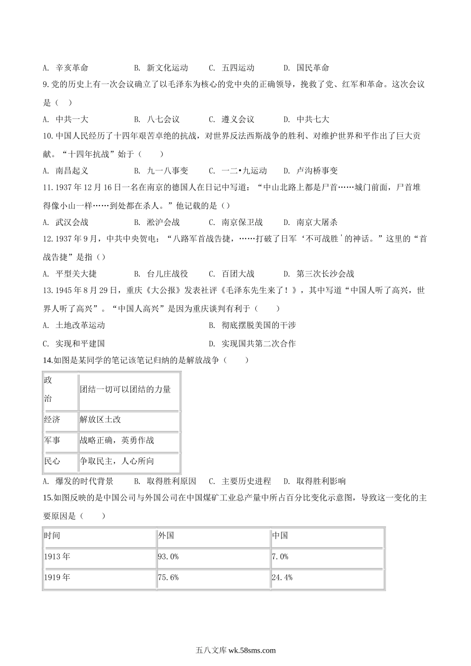 2023-2024学年广西南宁市八年级上学期历史期末试题及答案.doc_第2页