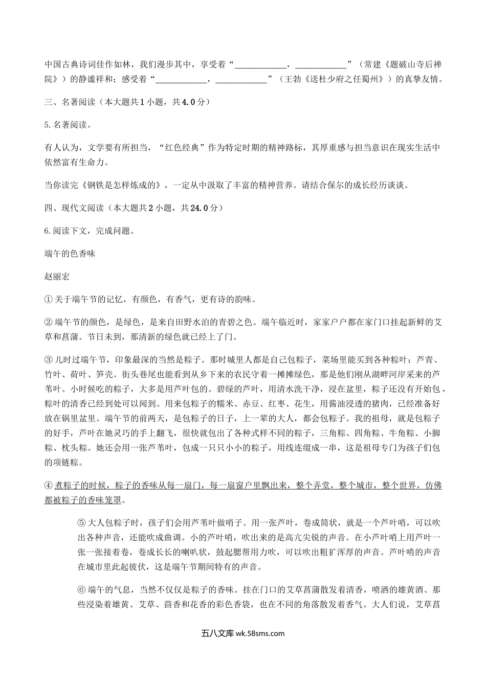 2020-2021学年河南省平顶山市舞钢市八年级下学期期末语文试题及答案.doc_第2页