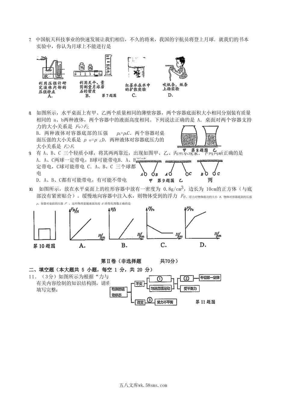 2022-2023学年江苏省南通市启东市八年级下学期期末物理试题及答案.doc_第2页