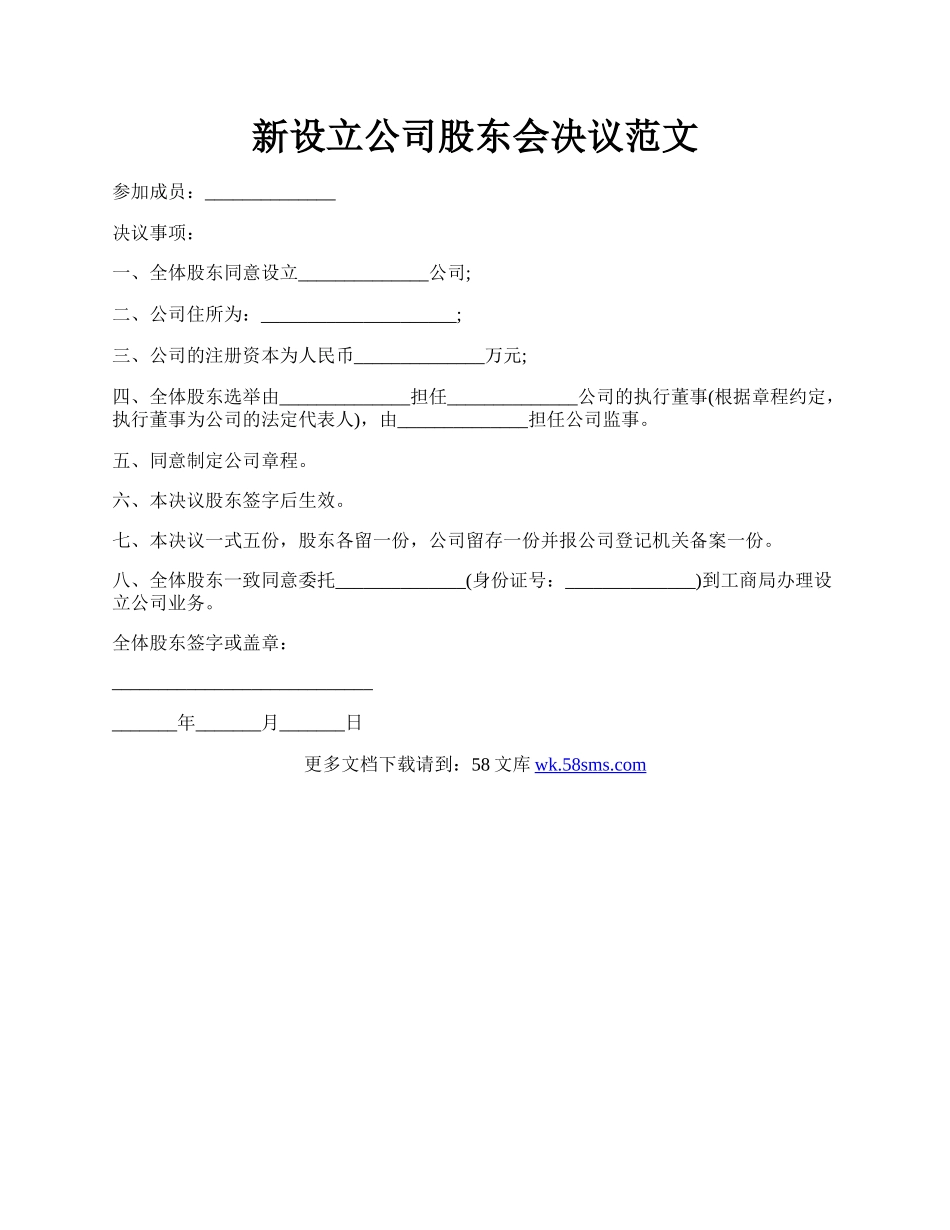 新设立公司股东会决议范文.docx_第1页