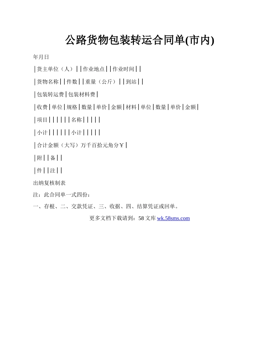 公路货物包装转运合同单(市内).docx_第1页