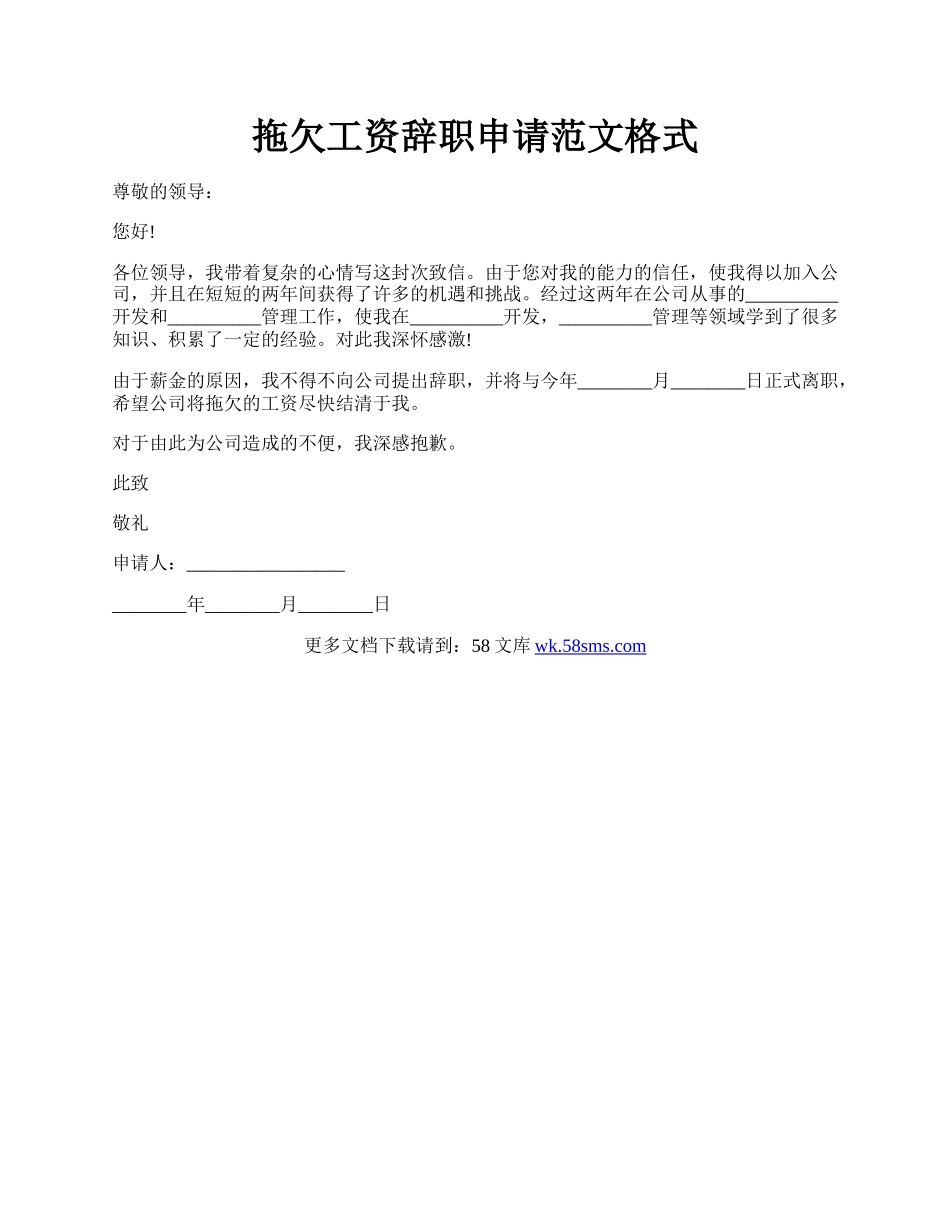 拖欠工资辞职申请范文格式.docx_第1页