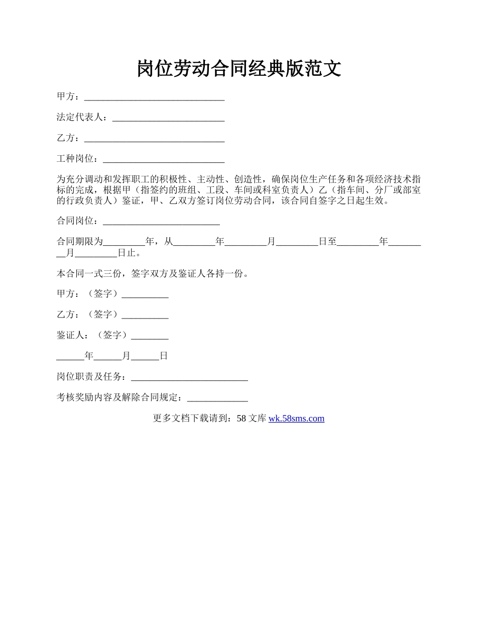 岗位劳动合同经典版范文.docx_第1页