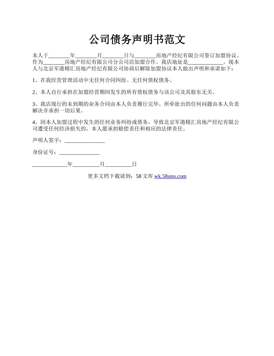 公司债务声明书范文.docx_第1页