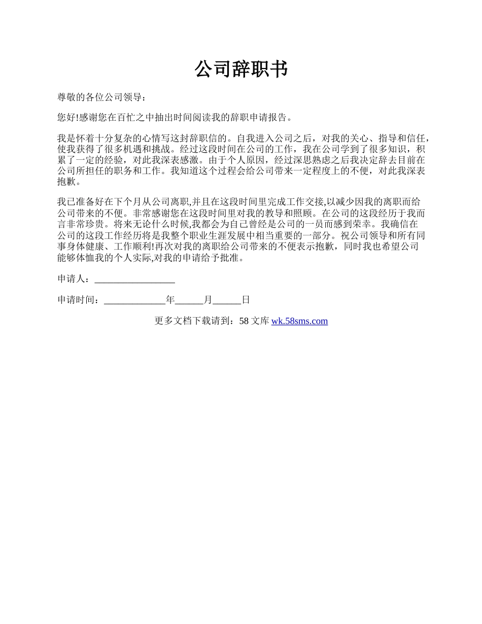 公司辞职书.docx_第1页