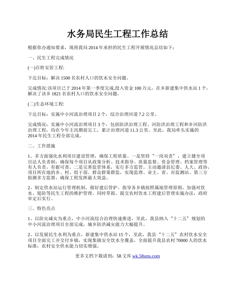 水务局民生工程工作总结.docx_第1页